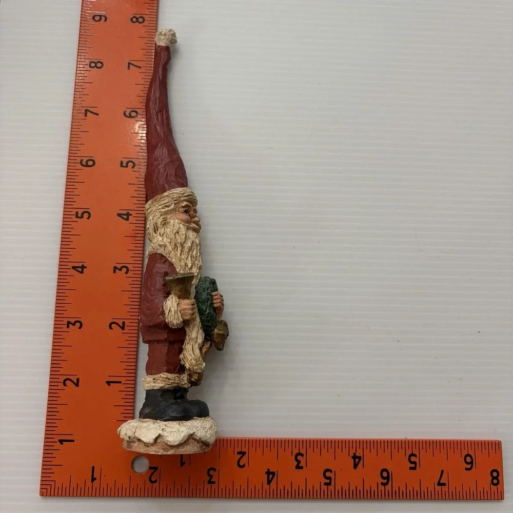 Vintage Tall Skinny Santa Claus Figurine Wreath Bell Primitive Christmas Decor